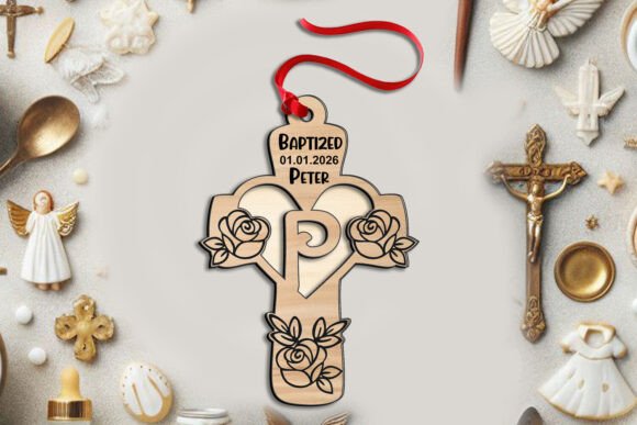 Download Letter P SVG Cross Rose Laser Ornament - Premium Bundle