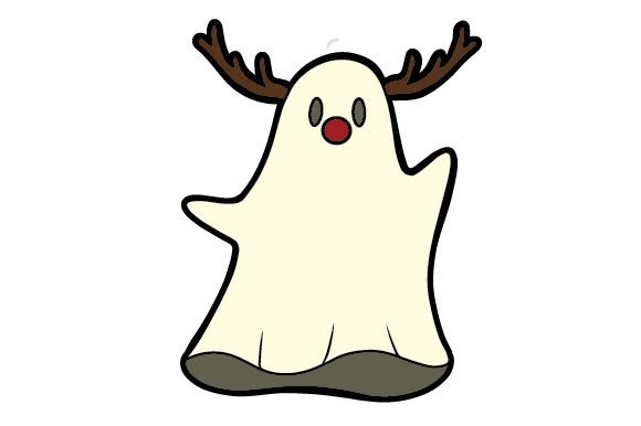 Download Retro Cartoon Christmas Ghost, with Reindeer Antlers & Red Nose - Reindeer Collection