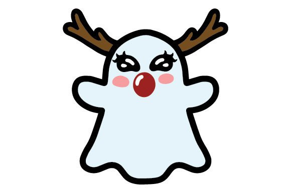 Download Kawaii Christmas Ghost, with Reindeer Antlers &amp; Red Nose - Reindeer Collection
