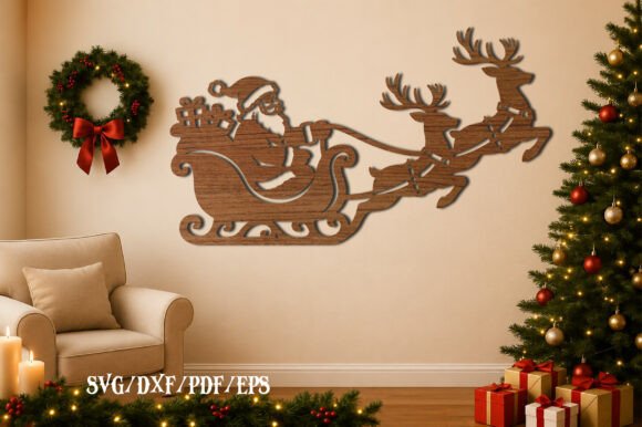 Download Santa Sleigh Reindeer Laser Cut SVG - Reindeer Collection